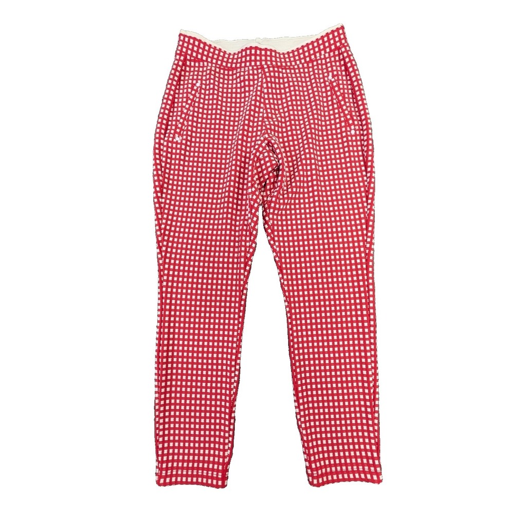Hue Capri Pull On Pants Women S Red White Check Stretch Textured Form Fit Summer